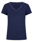 T-shirt met V-hals en steentjes