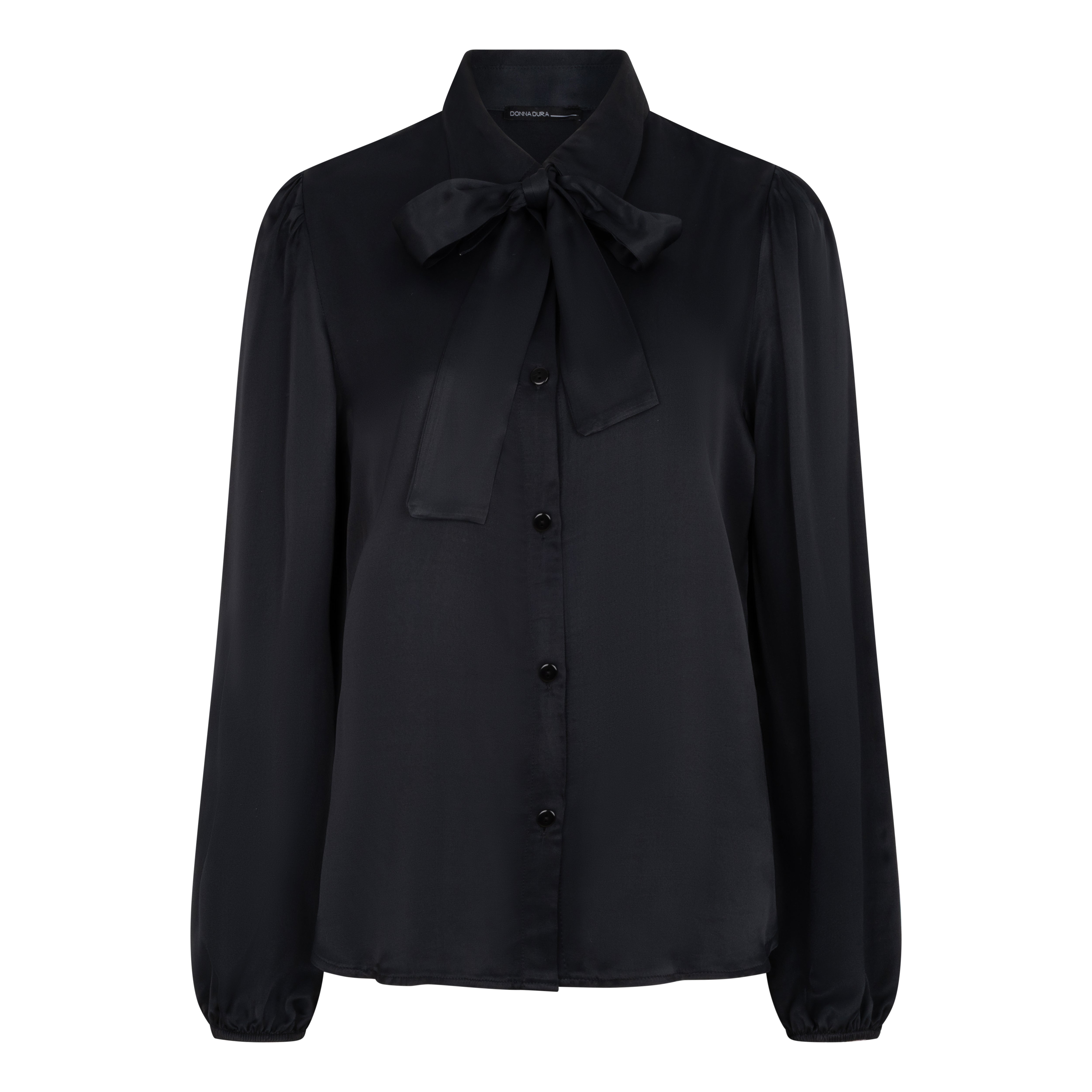 Satijnen blouse met knopen en sjaalkraag